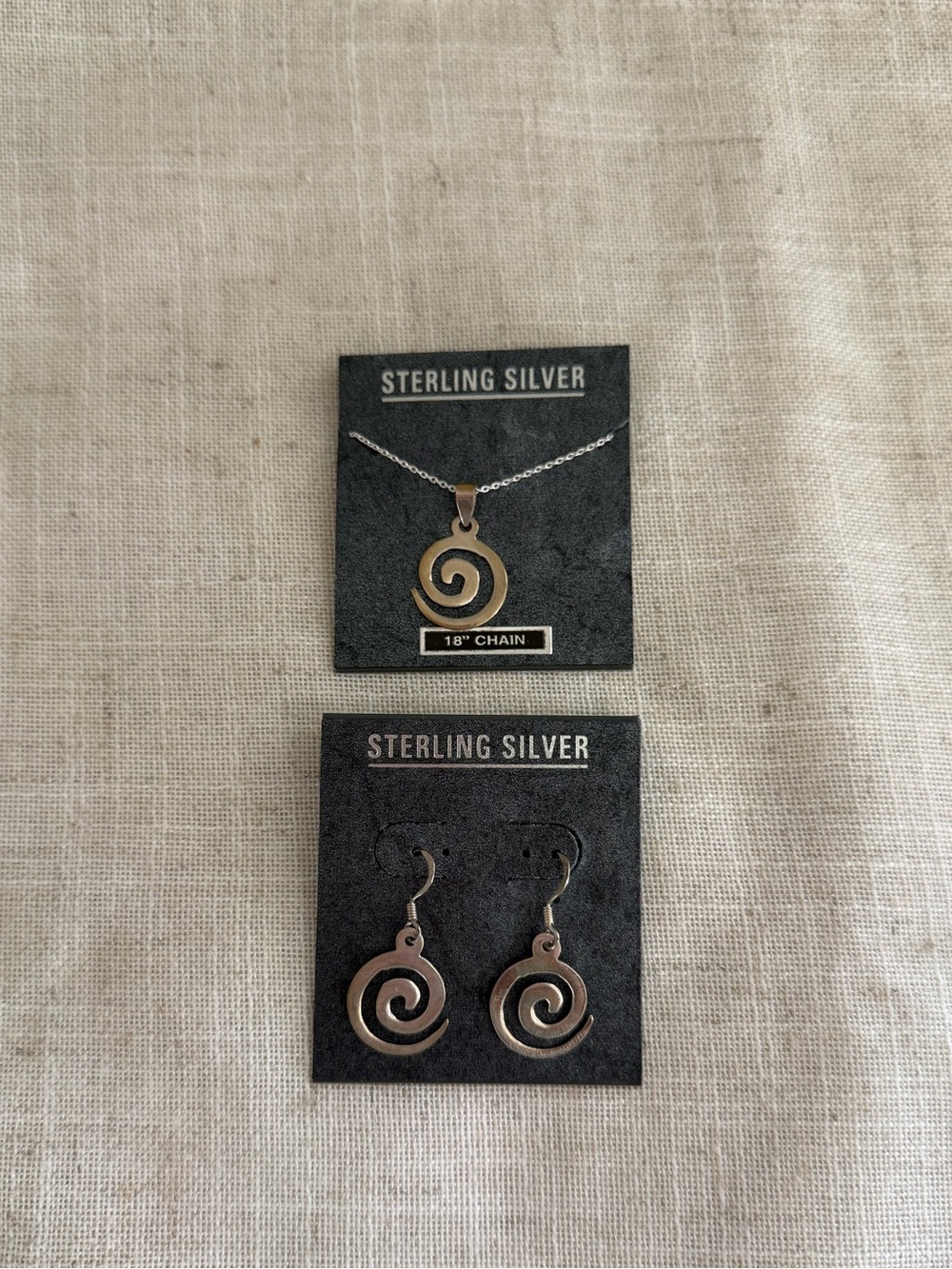 Sterling Silver Spiral Pendant Necklace and Earrings Set NWT